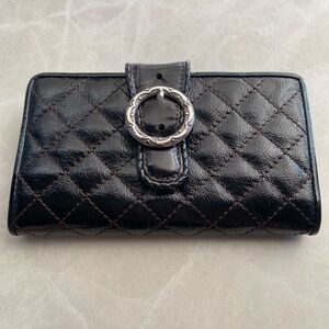 Brighton Black Quilted Patent Leather Wallet with Silver Buckle